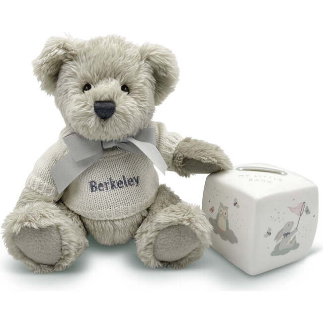 Personalized Grey Berkeley Bear and Little Love Money Box