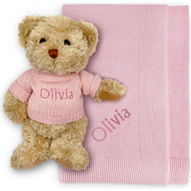 Personalized Bertie Bear with Blanket, Pink