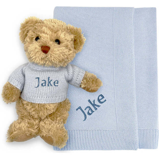 Personalized Bertie Bear with Blanket, Blue