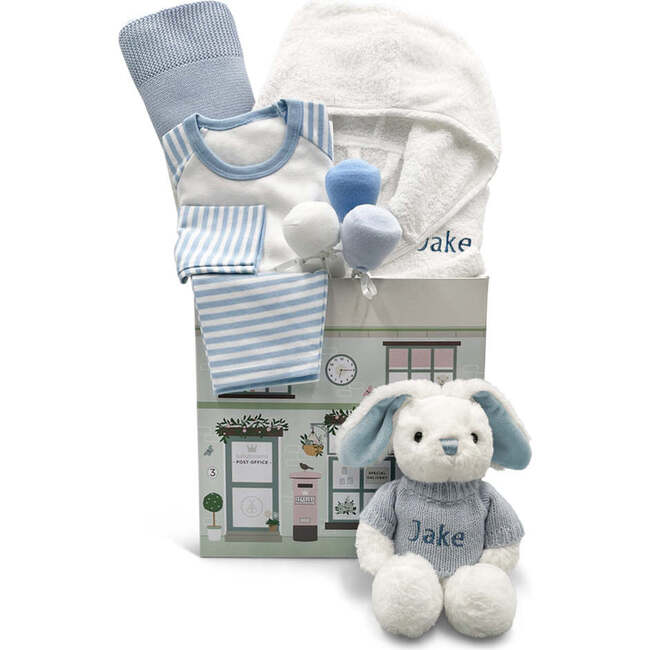 Little Love Sleepy Time Hamper, Blue, 0-12 Months with White Personalized Bathrobe