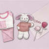 Little Bunny Sleepy Time Hamper, Pink, 0-12 Months with White Personalized Bathrobe - Mixed Apparel Set - 2