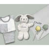 Little Bunny Sleepy Time Hamper, Neutral- 0-12 Months with White Personalized Bathrobe - Mixed Apparel Set - 2