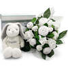 Hand Tied Baby Clothes Bouquet and Personalized Bunny, White - Mixed Apparel Set - 1 - thumbnail