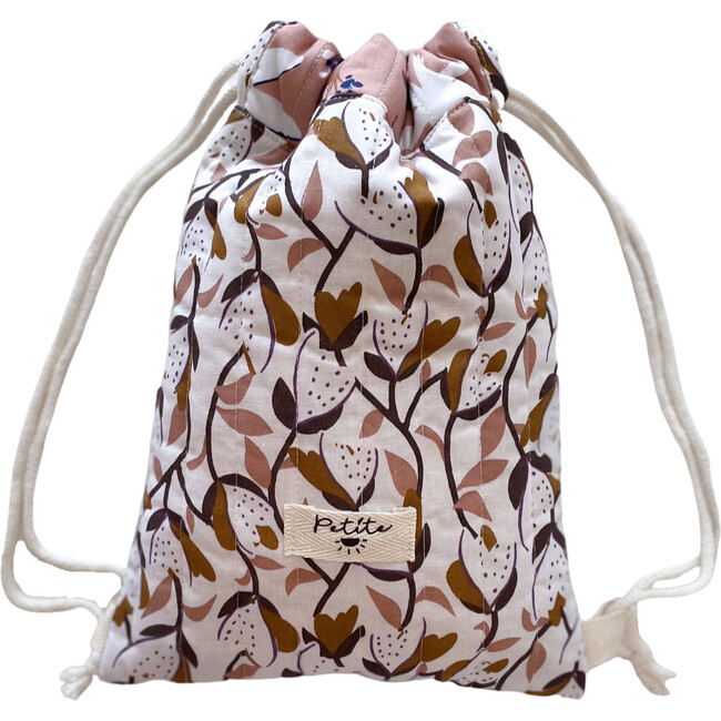 Cotton Drawstring Backpack, Floral Ivory