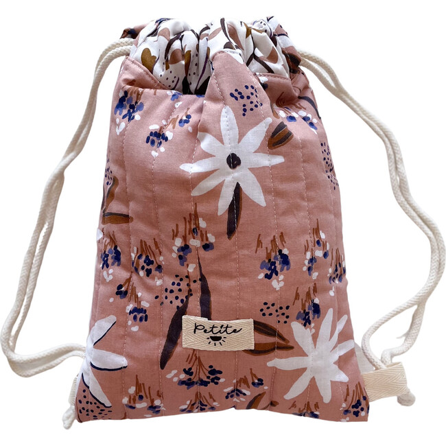 Cotton Drawstring Backpack, Floral Rose