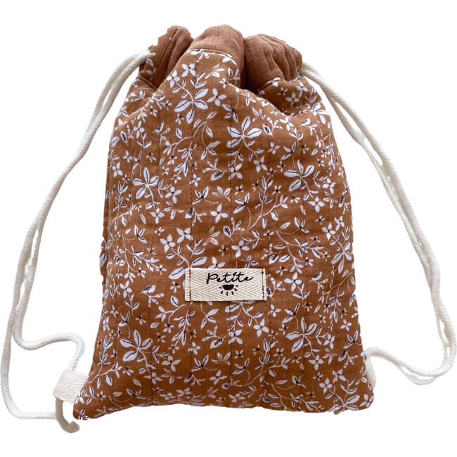 Cotton Drawstring Backpack, Caramel Flowers