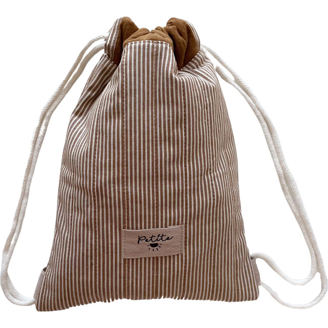 Cotton Drawstring Backpack, Caramel Stripes