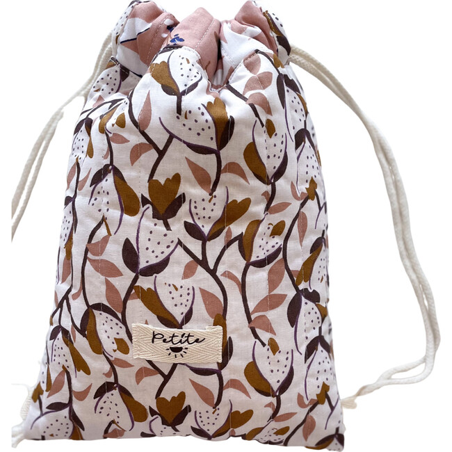 Cotton Drawstring Backpack, Floral Ivory - Backpacks - 2