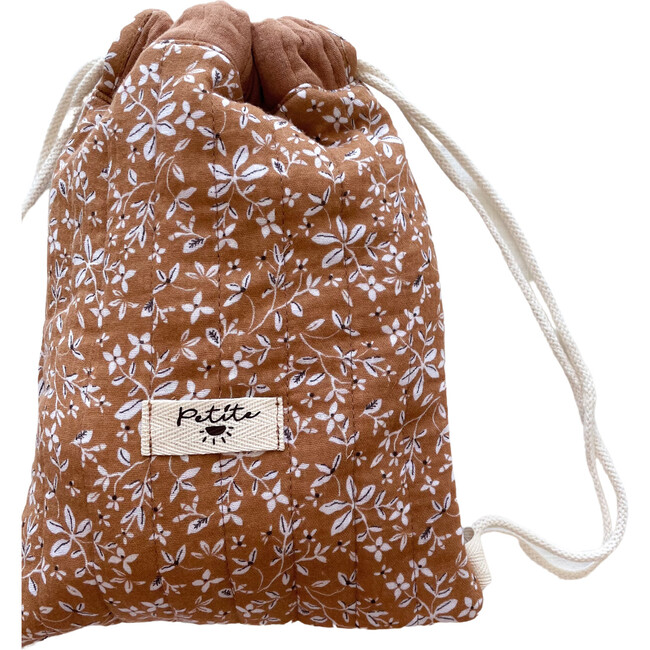 Cotton Drawstring Backpack, Caramel Flowers - Backpacks - 2