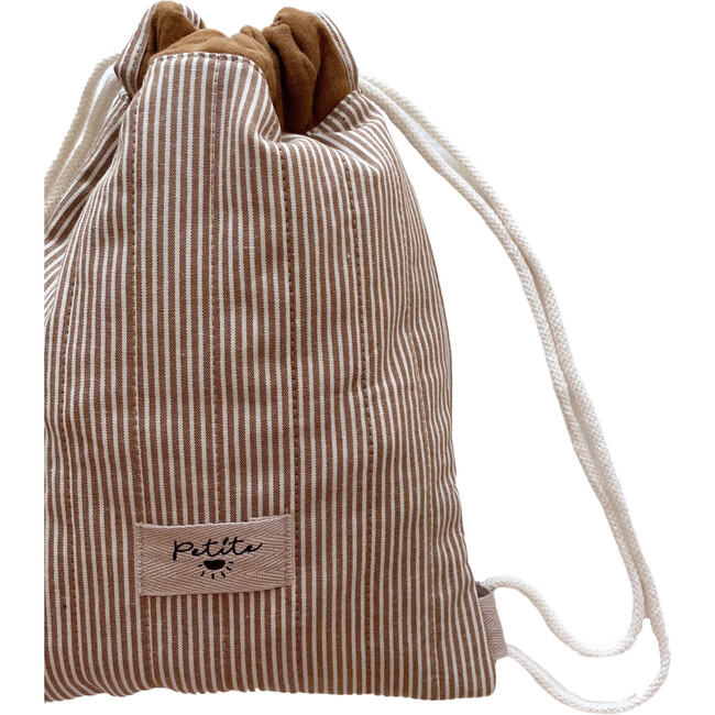 Cotton Drawstring Backpack, Caramel Stripes - Backpacks - 2