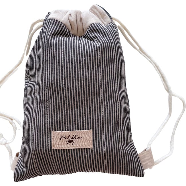 Cotton Drawstring Backpack, Charcoal Stripes - Backpacks - 2