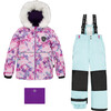 Watercolor Floral Print 2-Piece Snowsuit, Aqua - Snowsuits - 1 - thumbnail