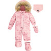Vintage Flower Print One-Piece Baby Snowsuit, Ancient Rose - Snowsuits - 1 - thumbnail