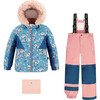 Spring Flower Print 2-Piece Snowsuit, Dusty Pink & Blue - Snowsuits - 1 - thumbnail