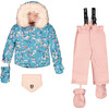 Spring Flower Print 2-Piece Snowsuit, Dusty Pink - Snowsuits - 1 - thumbnail
