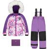 Watercolor Floral Print 2-Piece Snowsuit, Grape Purple - Snowsuits - 1 - thumbnail