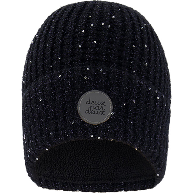 Sequined Knit Hat, Black