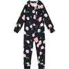 Rose Print One-Piece Thermal Underwear, Black - Loungewear - 1 - thumbnail