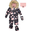 Rose Print One-Piece Baby Snowsuit, Black - Snowsuits - 1 - thumbnail