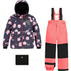 Rose Print 2-Piece Snowsuit, Coral & Black - Snowsuits - 1 - thumbnail