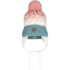 Winter Knit Pom Pom Earflap Colorblock Hat, Pink & Blue Gradient - Hats - 1 - thumbnail