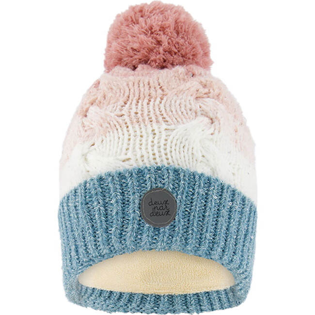 Winter Knit Pom Pom Colorblock Hat, Pink & Blue Gradient