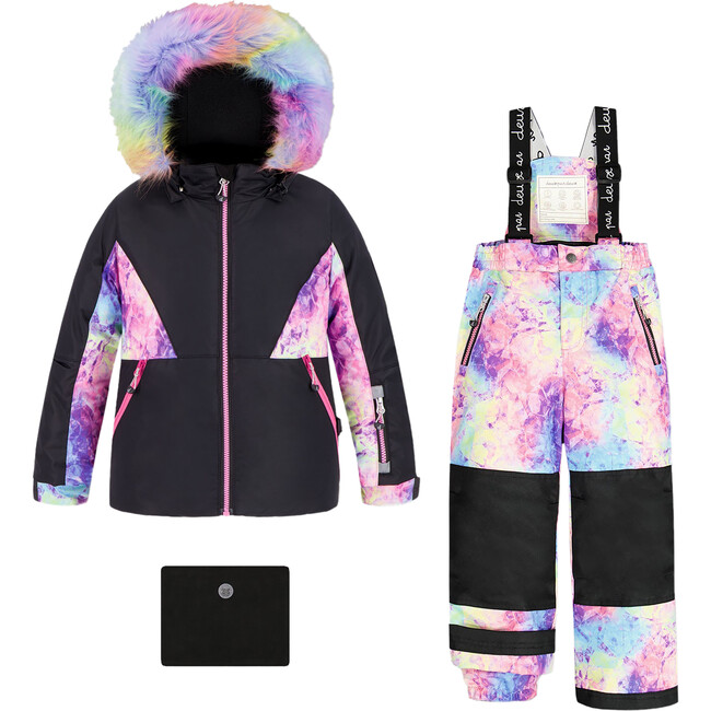Rainbow Print 2-Piece Snowsuit, Black