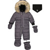 One-Piece Baby Snowsuit, Textured Shadow Grey - Snowsuits - 1 - thumbnail