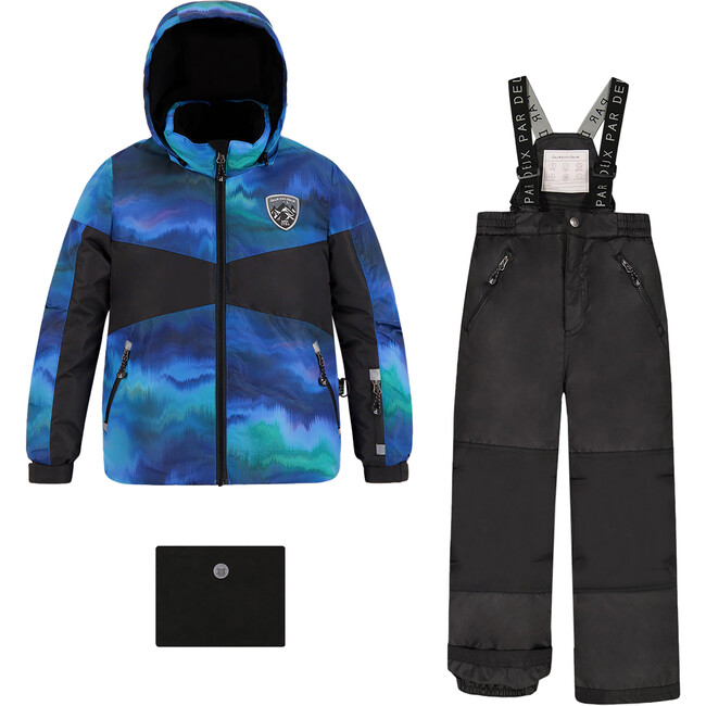 Ocean Print 2-Piece Snowsuit, Blue & Black