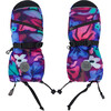 Neon Flower Print Mittens With Straps, Black - Gloves - 1 - thumbnail