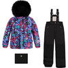 Neon Flower Print 2-Piece Snowsuit, Multicolors & Black - Snowsuits - 1 - thumbnail