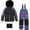 Neon Flower Print 2-Piece Snowsuit, Black & Multicolors - Snowsuits - 1 - thumbnail