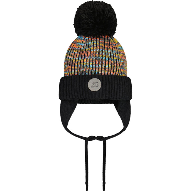 Knit Pom Pom Earflap Hat, Multicolors