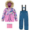Jungle Flower Print 2-Piece Snowsuit, Navy - Snowsuits - 1 - thumbnail