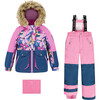 Jungle Flower Print 2-Piece Snowsuit, Mauve - Snowsuits - 1 - thumbnail