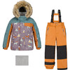 Fox Print 2-Piece Snowsuit, Dark Grey & Mocha - Snowsuits - 1 - thumbnail