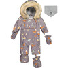Fox Print One-Piece Baby Snowsuit, Dark Grey - Snowsuits - 1 - thumbnail