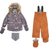 Fox Print 2-Piece Baby Snowsuit, Dark Grey & Mocha - Snowsuits - 1 - thumbnail