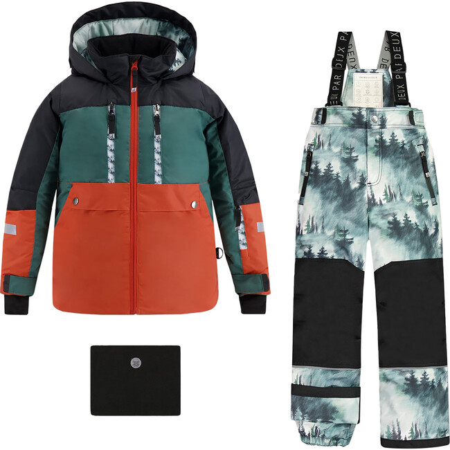 Colorblock 2-Piece Snowsuit, Green & Orange
