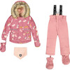 Cat Print 2-Piece Snowsuit, Pink - Snowsuits - 1 - thumbnail