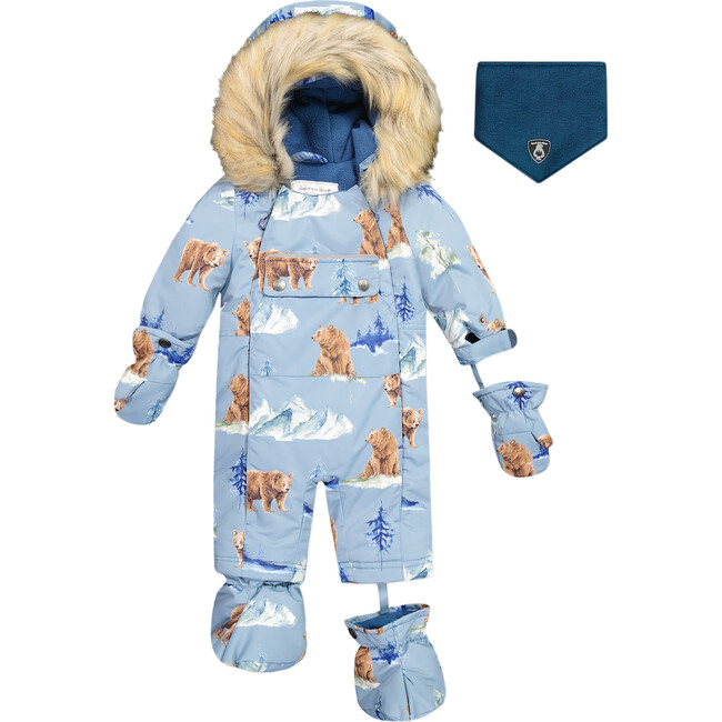 Bear Print One-Piece Baby Snowsuit, Blue