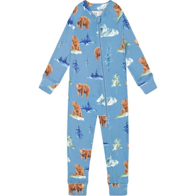 Bear Print One-Piece Thermal Underwear, Blue - Loungewear - 1