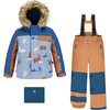 Bear Print 2-Piece Snowsuit, Chocolate & Blue - Snowsuits - 1 - thumbnail