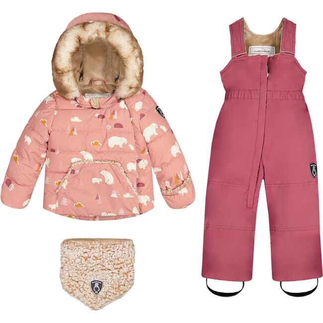 Bear Print 2-Piece Baby Snowsuit, Vintage Pink