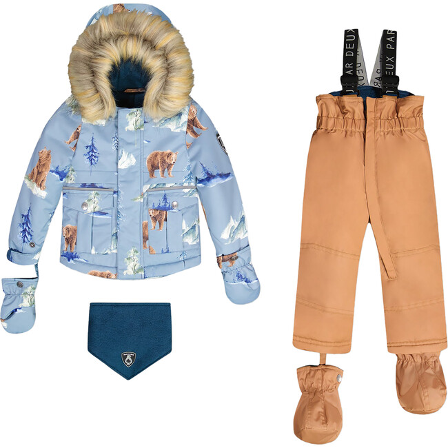 Bear Print 2-Piece Baby Snowsuit, Blue & Chocolate & Blue