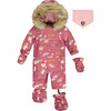 Cat Print One-Piece Baby Snowsuit, Pink - Snowsuits - 2