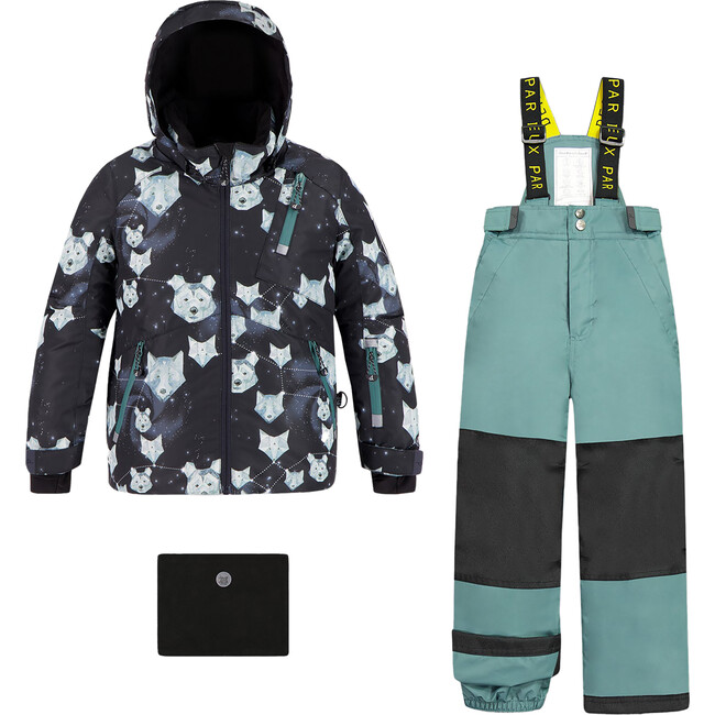 Astral Wolf Print 2-Piece Snowsuit, Sea Pine