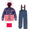 Flowery Unicorn Print 2-Piece Snowsuit, Navy - Snowsuits - 1 - thumbnail