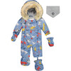 Dino Print One-Piece Baby Snowsuit, Blue - Snowsuits - 1 - thumbnail