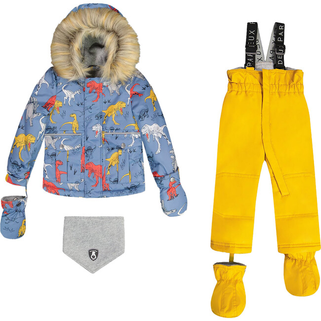 Dino Print 2-Piece Baby Snowsuit, Blue & Yellow